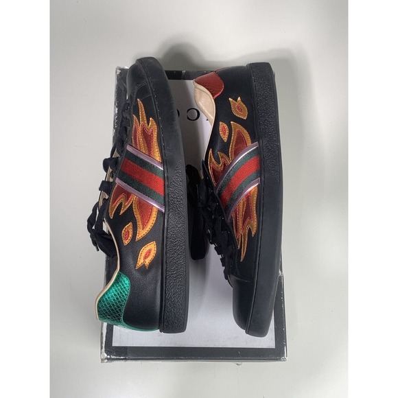 Gucci Ace Embroidered?Sneakers Flame?Black Red Green Orange Men\'s Size 11 main image 5